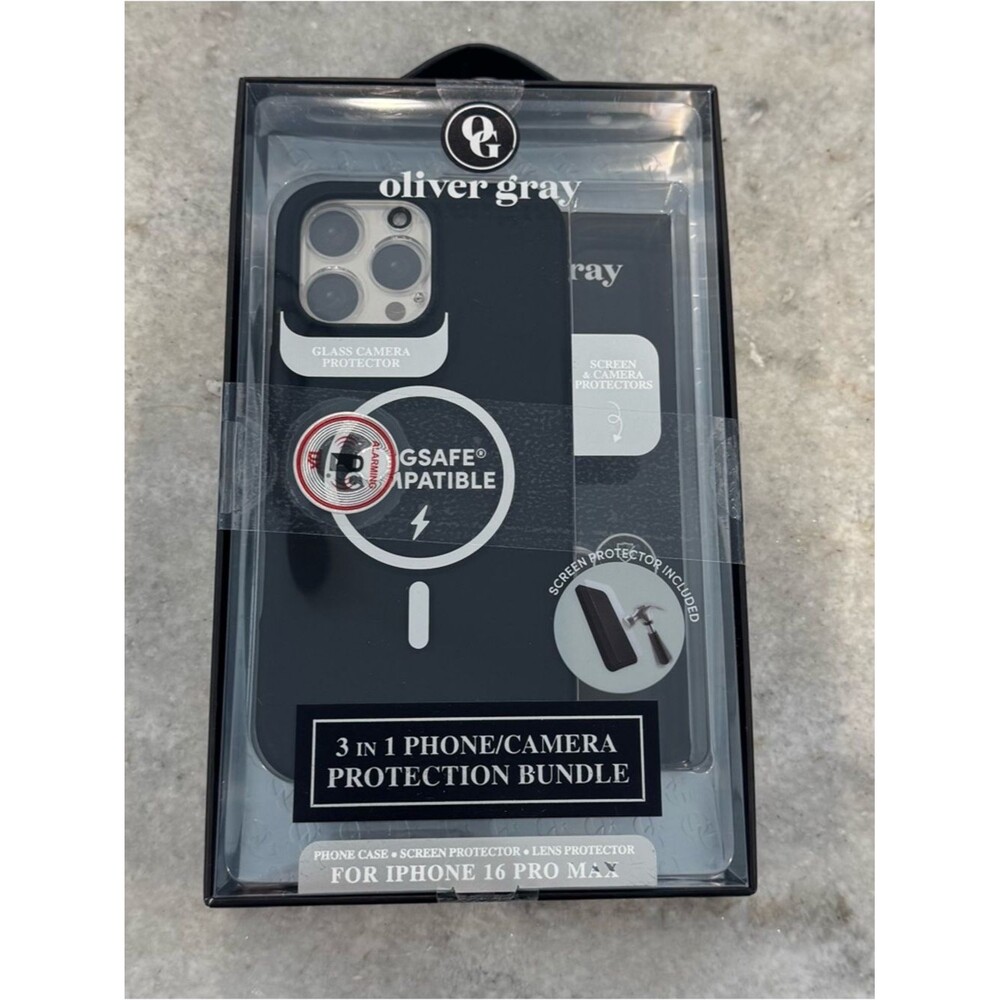 oliver gray 3 in 1 Phone/Camera Protection Bundle iPhone 16 Pro Max Black NWT